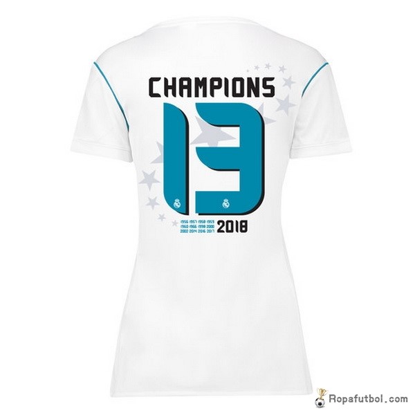 Camiseta Real Madrid Champions 13 Replica Primera Ropa Mujer 2017/18 Blanco